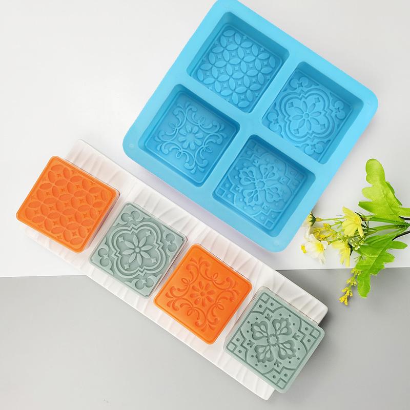 3D Lace Pattern Silicone Mold For Soap Making Supplies Rectangle Embossed Flower Mooncake Dessert Cheesecake Lotion Bar Tools