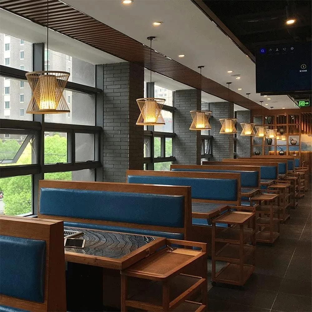 Boho Vintage Bamboo Wicker Chandelier Pastoral Basket Lantern Ceiling Pendant Lamp Rattan Light Fixtures Hanging Chandaliers E27