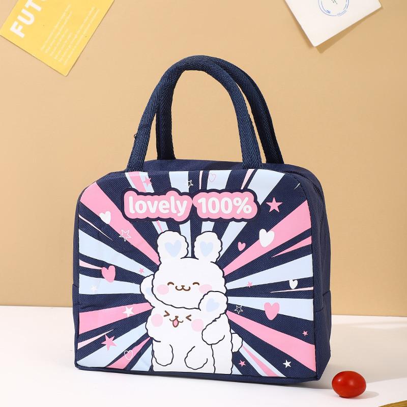 

Style Cartoon Oxford Fabric Lunch Bag With Aluminum Foil Yellow Rabbit Rainbow Blue Rabbit