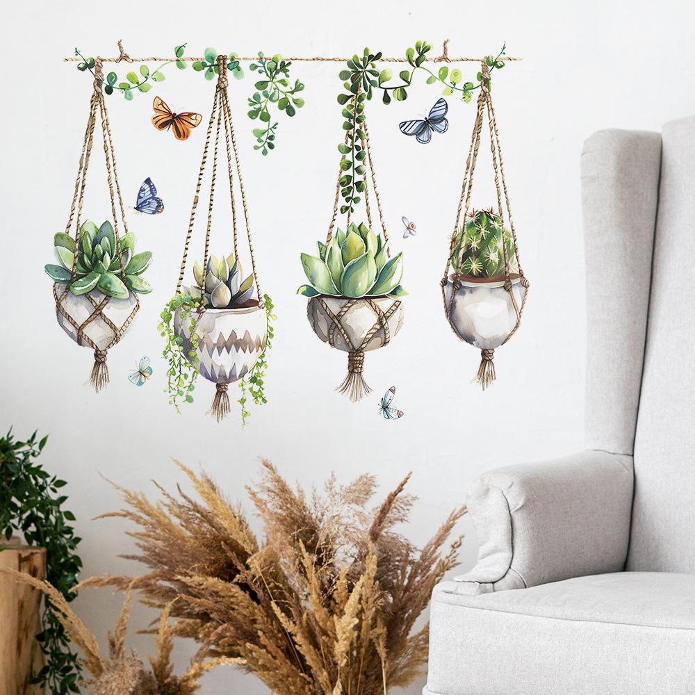 Creative Hanging Succulent Pot Wall Sticker Self-Adhesive for Bedroom Living Room Home Decoration