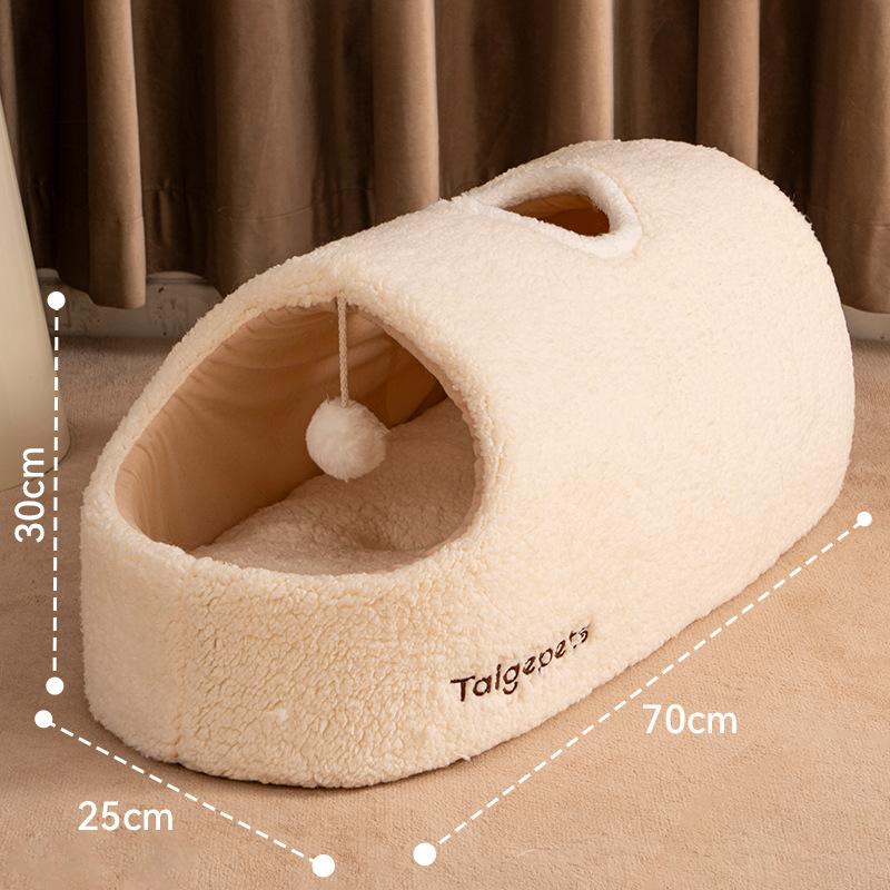 Lamb Wool Slippers Cat Nest To Keep Warm In Winter, Closed Security, Removable and Washable, Large Cat Sleeping Litter Cat Bed