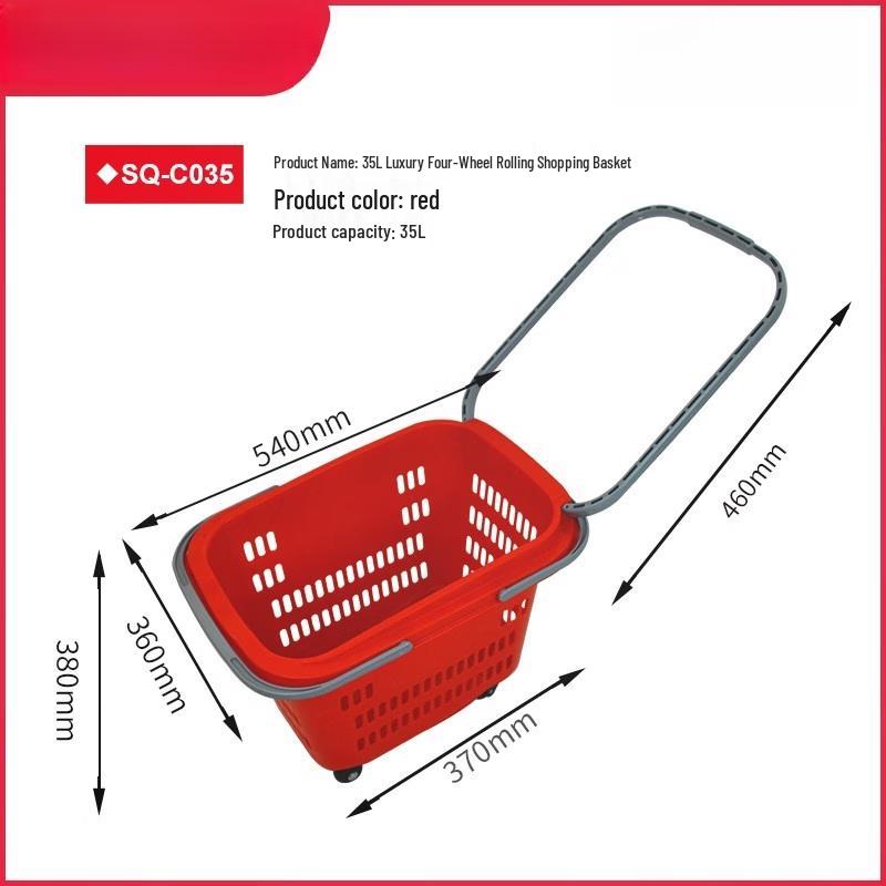 Jun Ding Ying Heavy-Duty 35L Red Rolling Shopping Basket