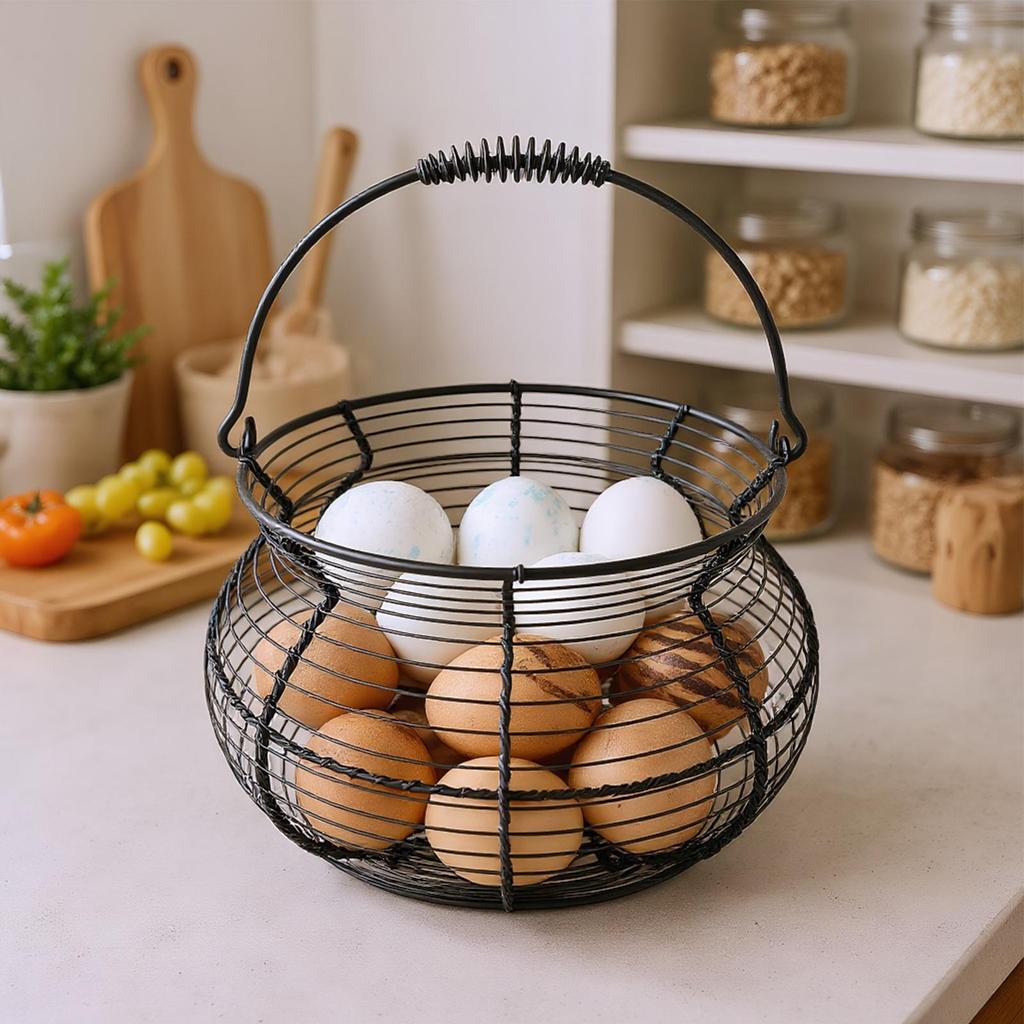 Small Egg Basket Vintage Woven Storage Stand with Handle Counter Egg Holder for Kitchen Picnic Farmhouse Harvest Easter