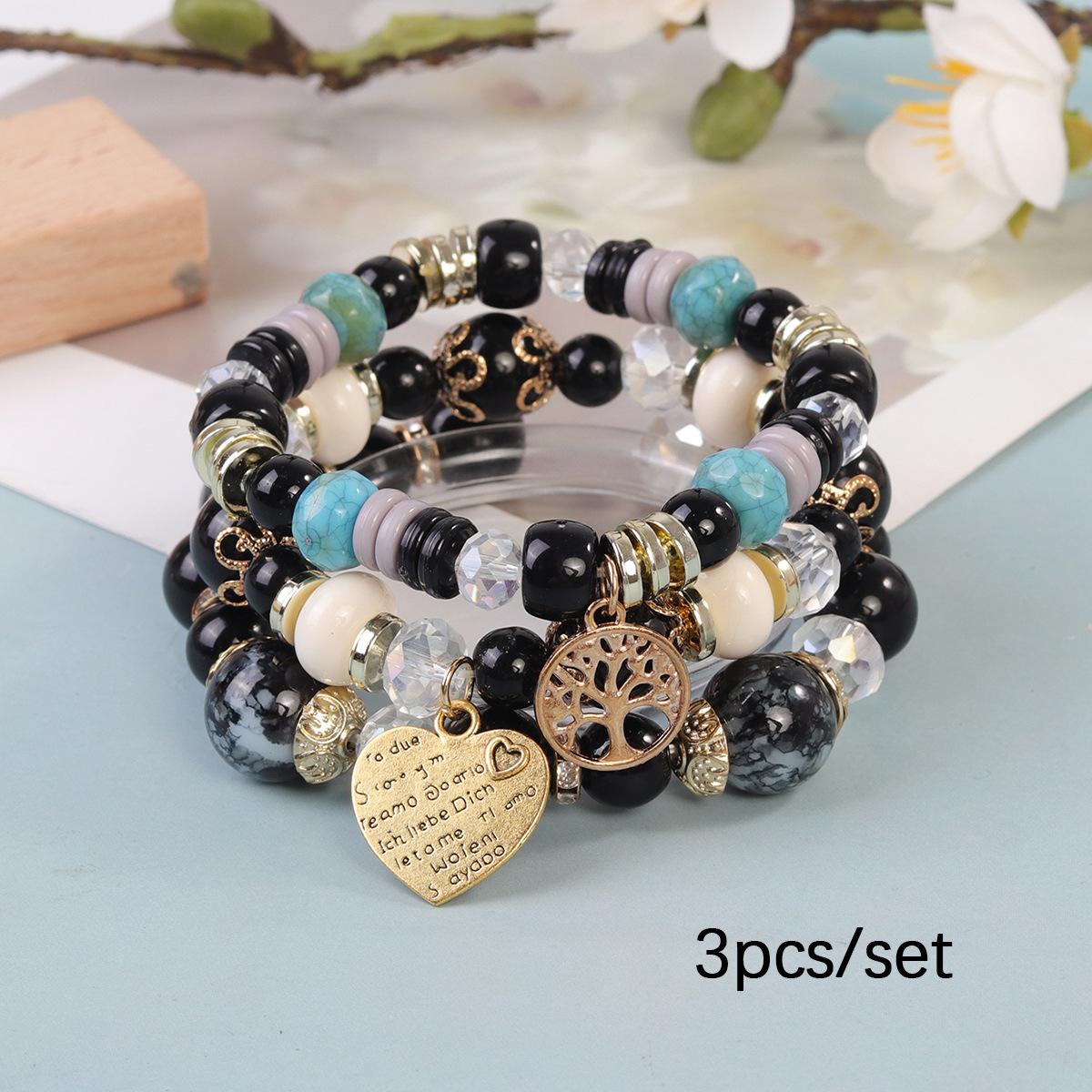 JYL TS Bracelet  Bohemian Colorful Heart Stackable Brings Warmth & Happiness Black россо corsa