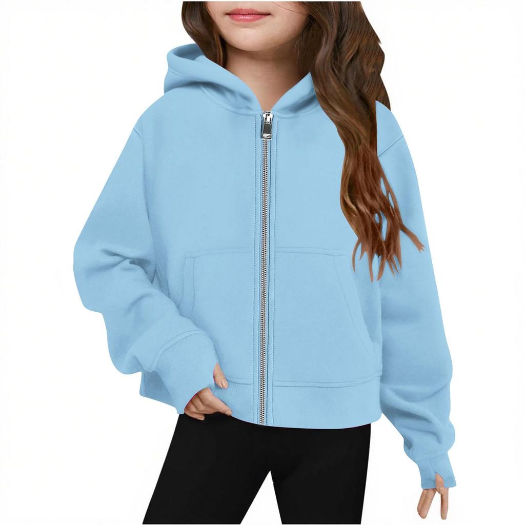 Girls' Big Kids Zip-Up Hoodie Long Sleeve Color Hooded Sweatshirt for Casual Wear
