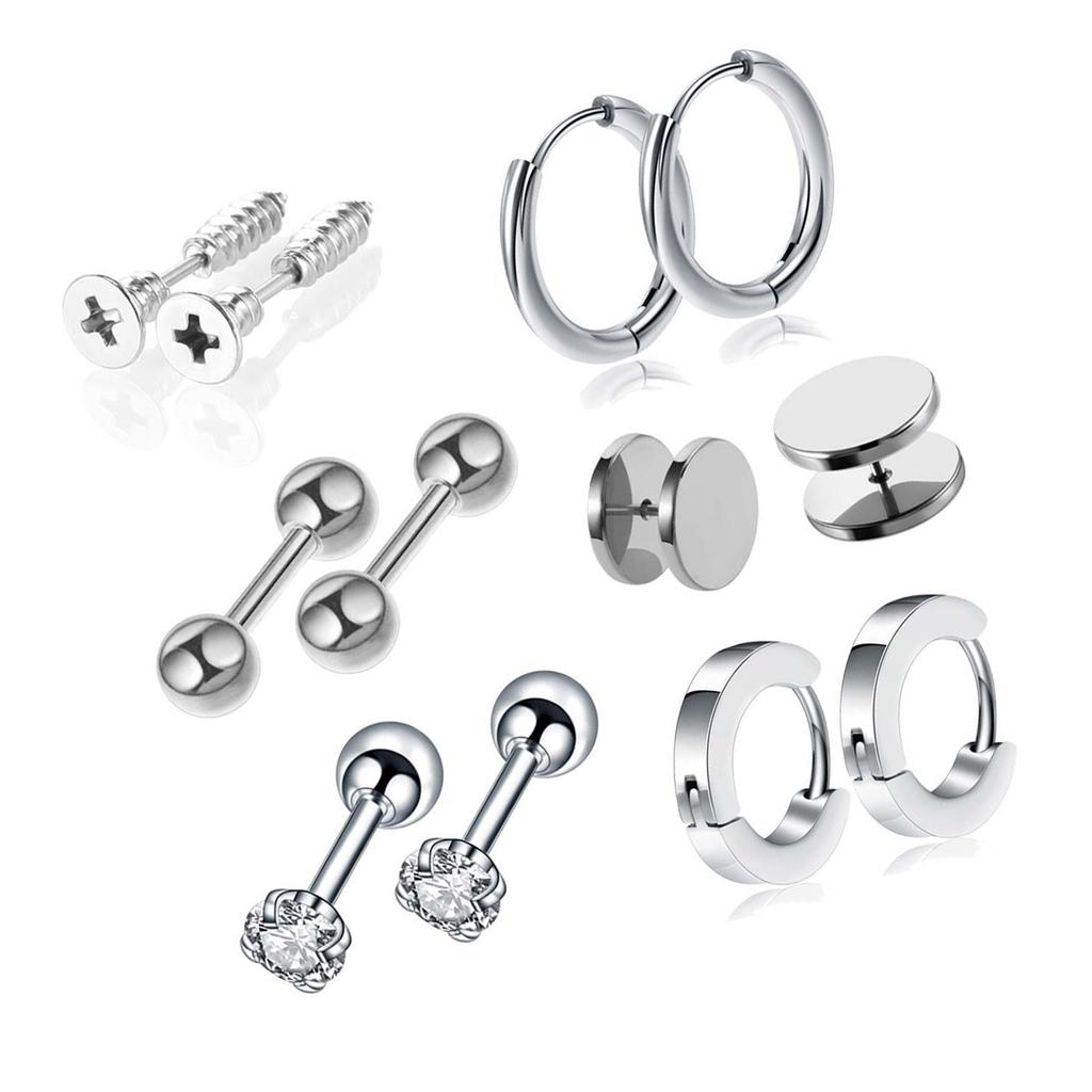6 Pairs Stud Earring Set Stainless Steel Zircon Pierced Jewelry Unisex Ear Accessories