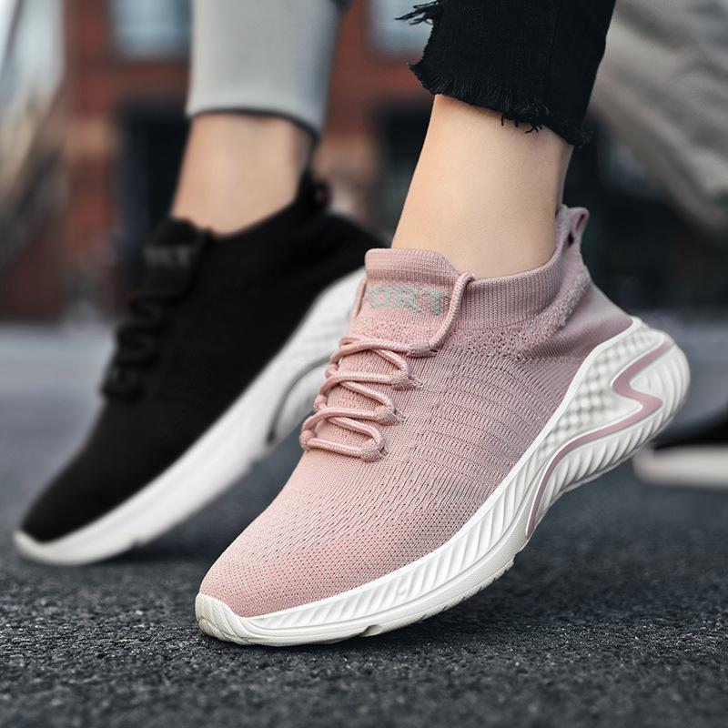 

Large size couple shoes fashion fly-woven lace-up casual shoes sports shoes outdoor sports shoes 36 розовый