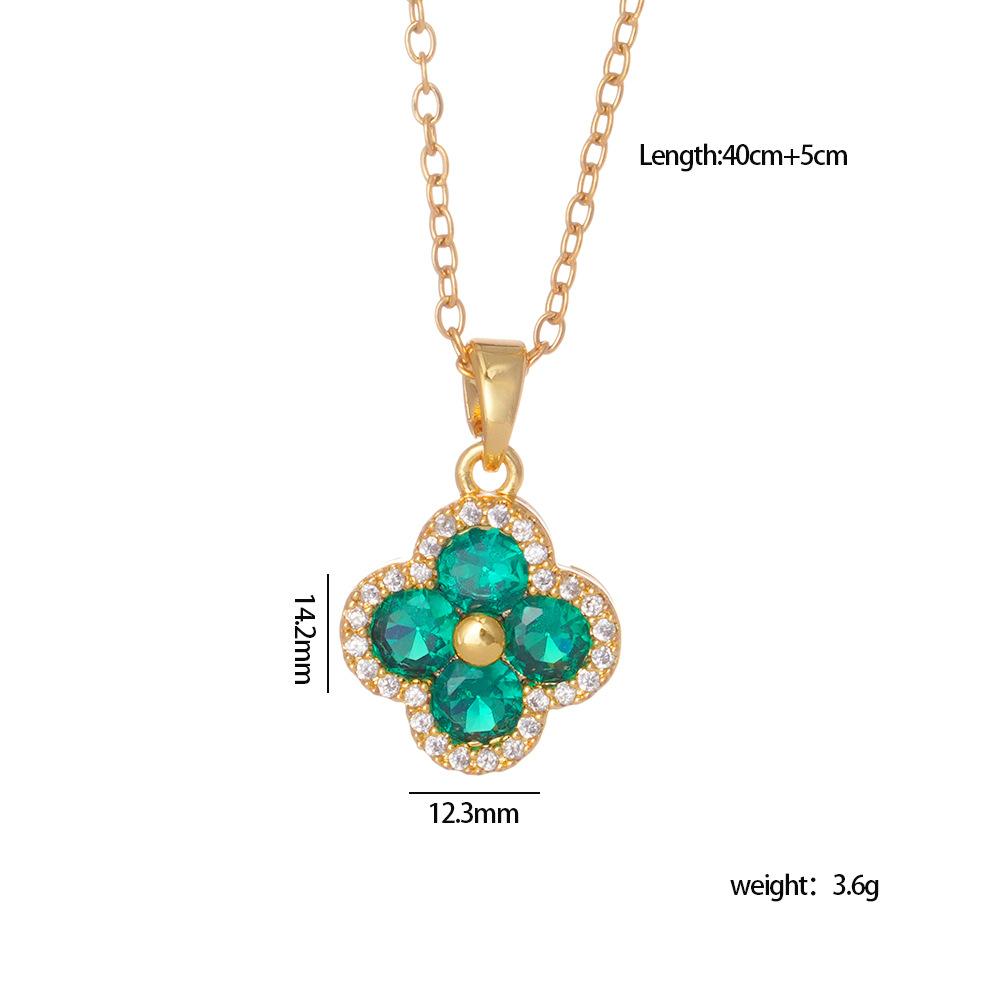 Náhrdelník Dámský Měděný Set Zirkonia Módní Lehký Luxus Senior Smysl Přívěsek Čtyřlístek Temperament Všestranný Řetízek na Klíční Kost