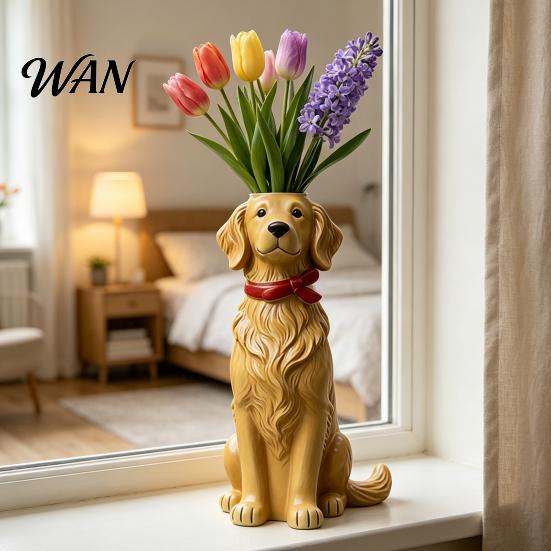 Small Vase Quirky Dog Handcrafted Whimsical Animal Flower Resin Decorative Floral Plants for Desk Shelf Boho Home Decor Gift Lovers Table Centerpiece