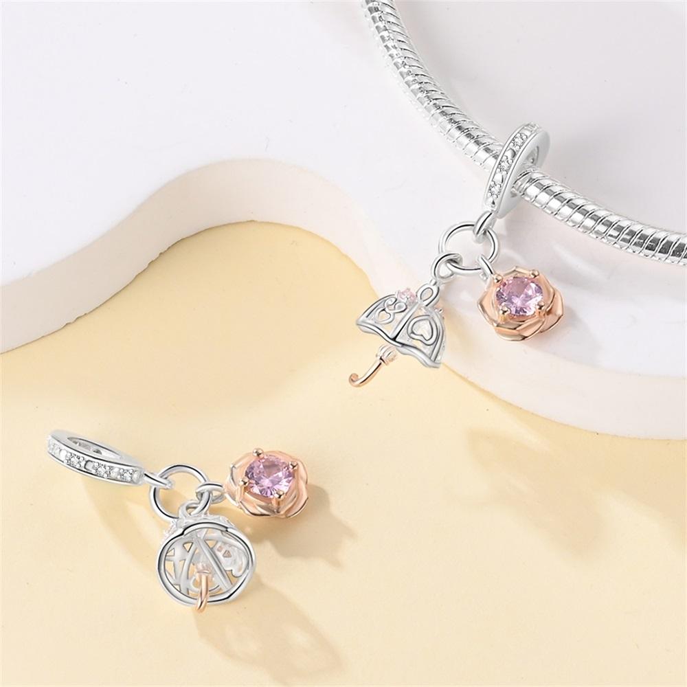 Authentic Original Copper Metal Charm Bead Components Luxury Rose Gold Rose Flower Umbrella Pendant Bead Component Bead Components Compatible With