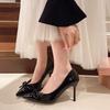 Fashion Sweet Bowknot Decoration Patent Leather Slip On Pumps Women 2025 Autumn Pointed Toe High Heel Pumps Fashion Party Dress Shoes