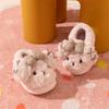 Girls' Winter Cartoon Bow Slippers - Closed-Back Cotton Indoor Shoes for Kids and Parent-Child Matching