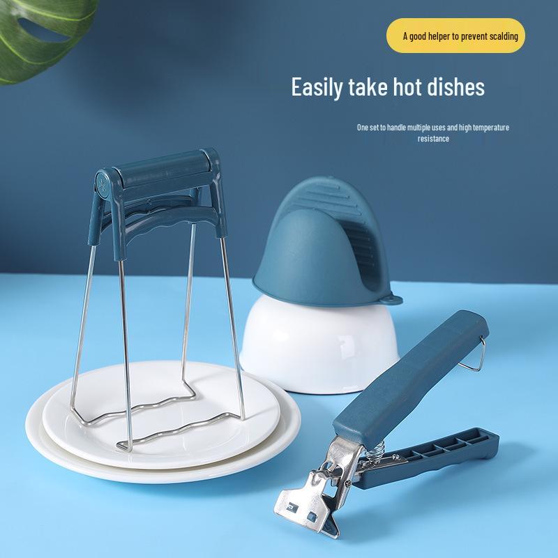 Stainless Steel Anti-scalding Gripper Set: Non-slip Tray Holder & Bowl Clip