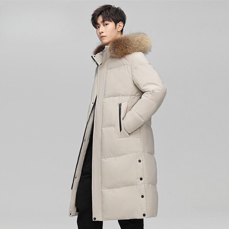 Over-knee Long Down Jacket for Men's Winter New Large Fur Collar Thick Top Couple Hooded Jacket