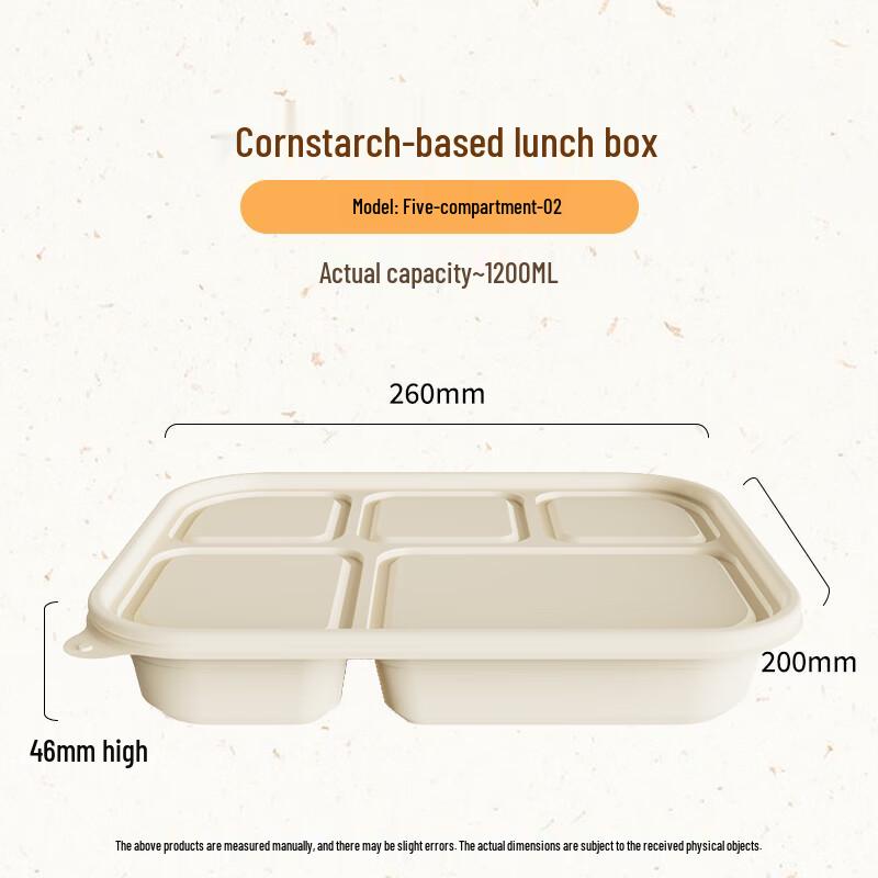Jiwanggu 1200ml 5-Compartment Degradable Corn Starch Lunch Box