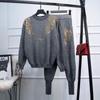 Womens Sequin Knit Sweater Slim Pants Set Loose Long Sleeve Top 2PCS Outfit
