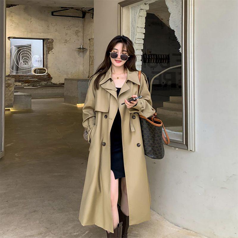 2025 Trendy Mid-Length British Style Women's Trench Coat - Spring/Autumn Casual Loose Fit with Stand-Up Collar