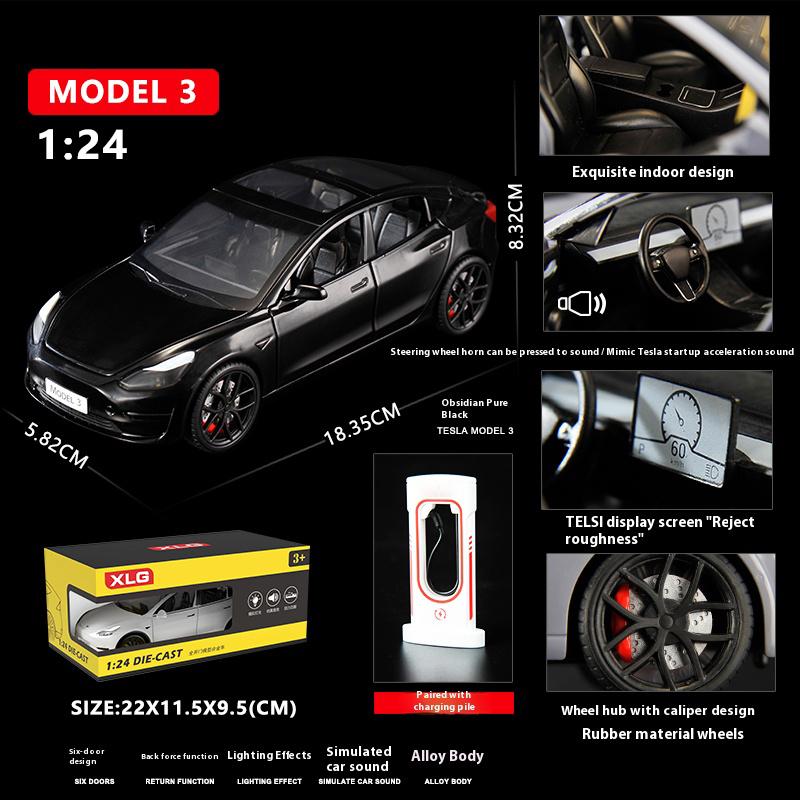 1/24 Tesla Model 3 Alloy Die Cast Car Model Simulation Sound and Light Children's Toy Car Gift Collection Boy Game Vehicle