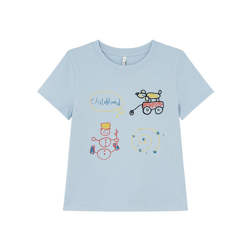 Women's Crew Neck Short Sleeve Graphic Tee Oversized Casual T Shirt Cartoon Embroidery Print Summer Top