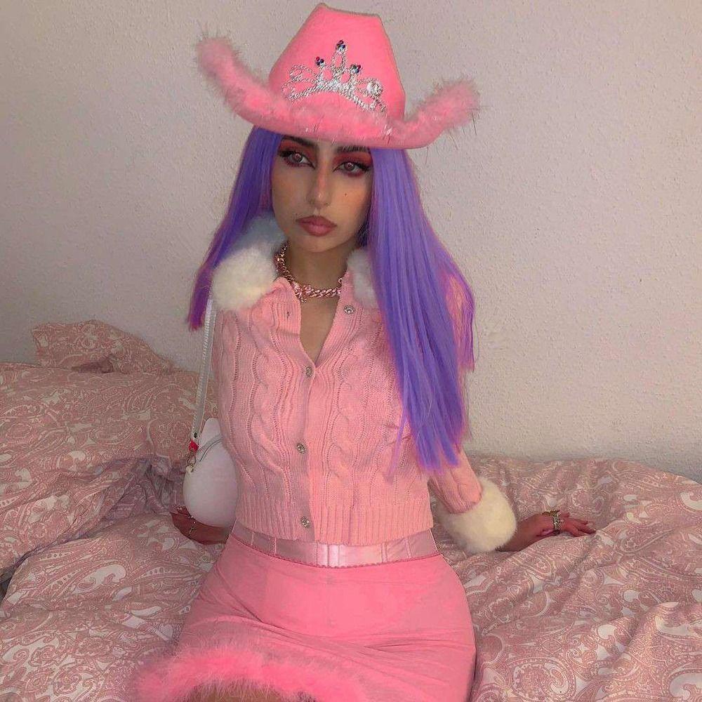 

Розовая пластиковая корона с завязками на шнурке, блестками, защитой от солнечных ожогов, перьями, ковбойская шляпа, кепка для девочек, стетсон B