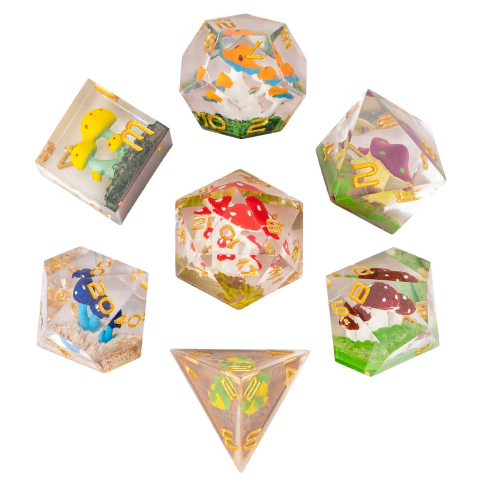 Cusdie DND Sharp Edges Dice with Small Filler 7Pcs Handcrafted D4-D20 Polyhedral Dice Set for D&D Role Playing Board Games