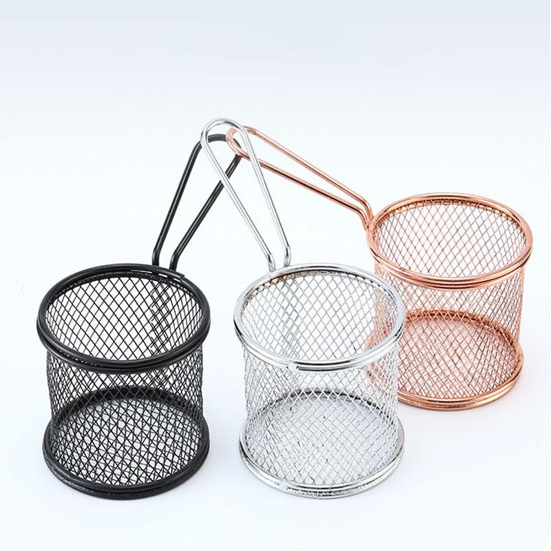 1Pcs Carbon Steel Frying Basket Multifunctional Mini French Fries Frying Basket Creative Round Oil Separated Frying Basket
