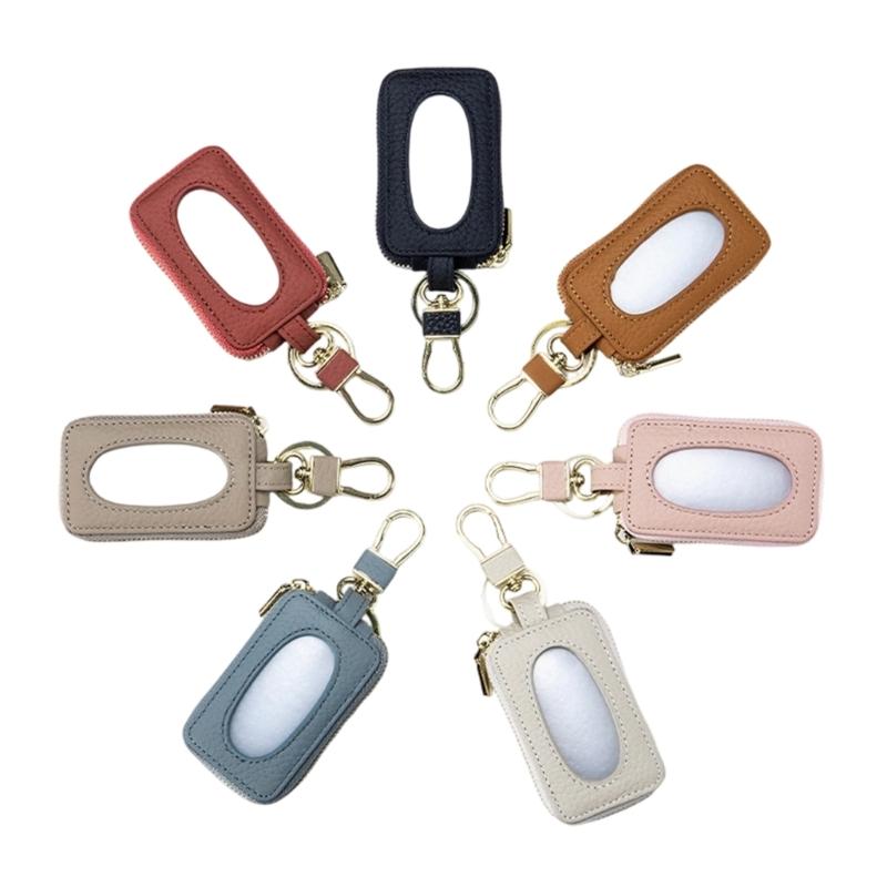 Leather Car Key Case with Clip Carry for Car Owners, Fob Cover and Card Slot for Bag or Pocket Use with Full Closure