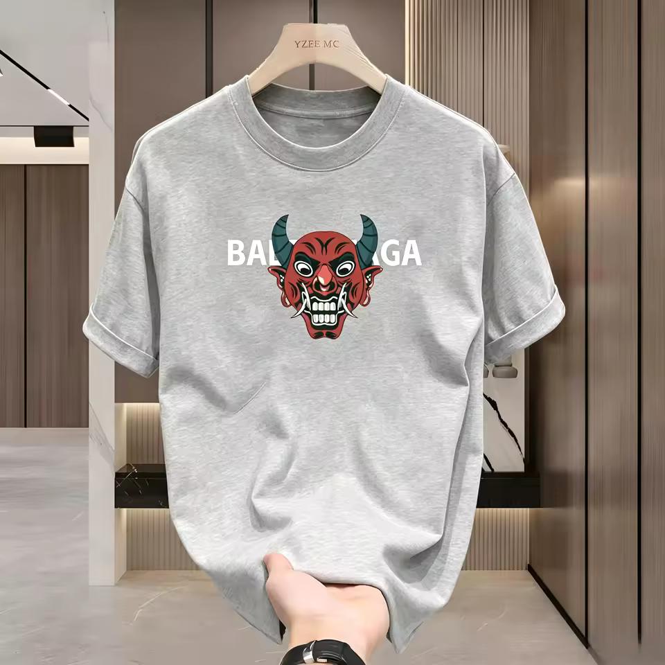 Spring Summer Printed Pure Cotton Men's Short-Sleeved T-Shirt Fashion Trend Style Home Use Round Collar