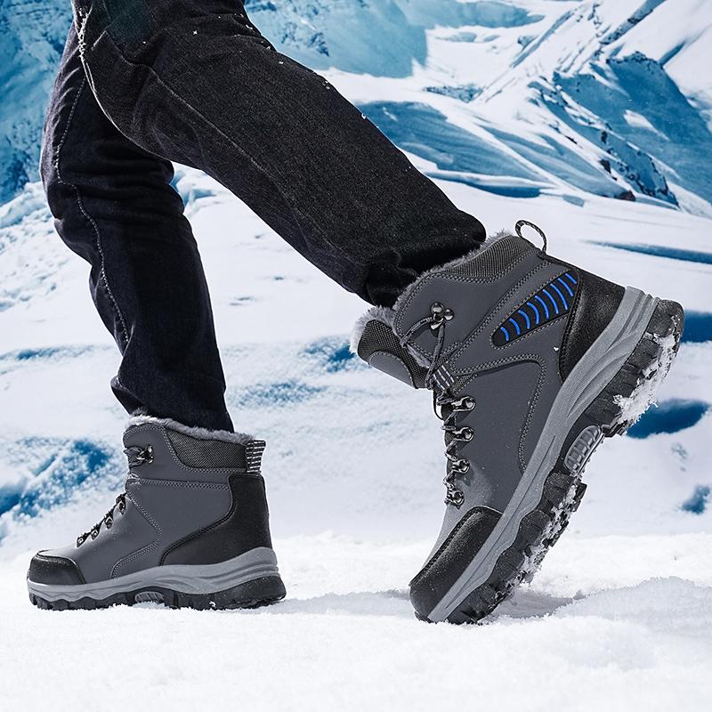 Men's Snow Boots, Mid-cut Thick Sole Plush, Non-slip and Wear-resistant, Large Size Snow Boots for Winter
