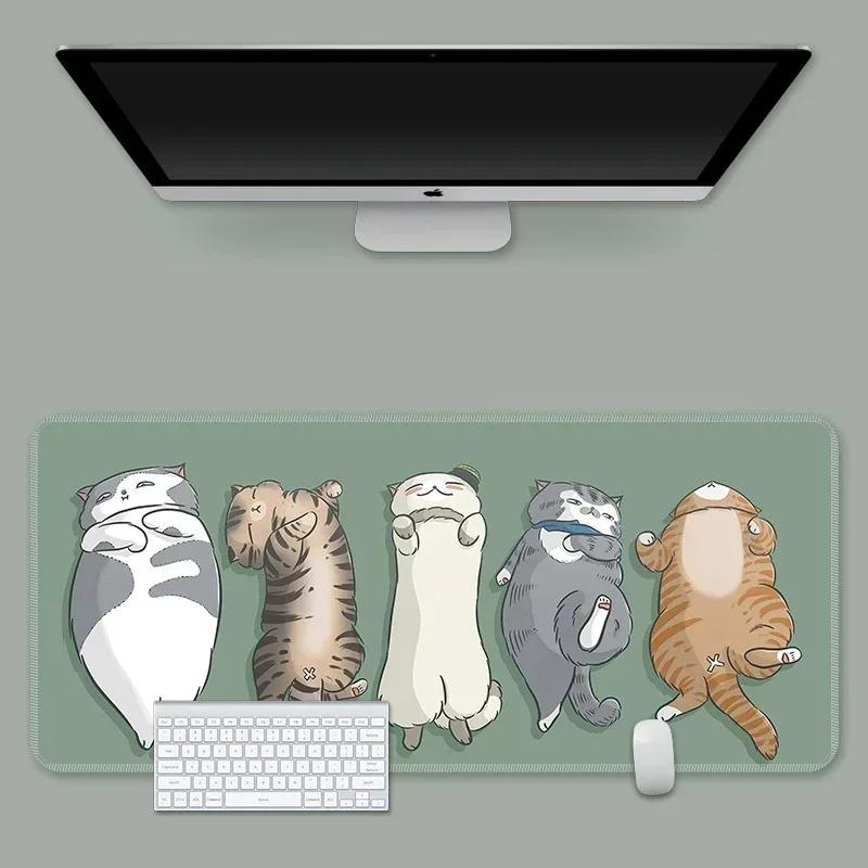 Kawaii Black Cat Sketch  Mouse Pad Anime Gaming Desk Mat Nonslip Rubber for Home Office