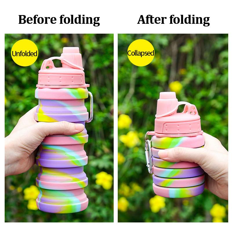Faltbare Wasserflaschen aus Silikon für Outdoor-Sport, Radfahren, Camping, Wandern, Wasserflasche mit Karabiner, faltbare Wasserflasche, Becher, Reisewasserflasche