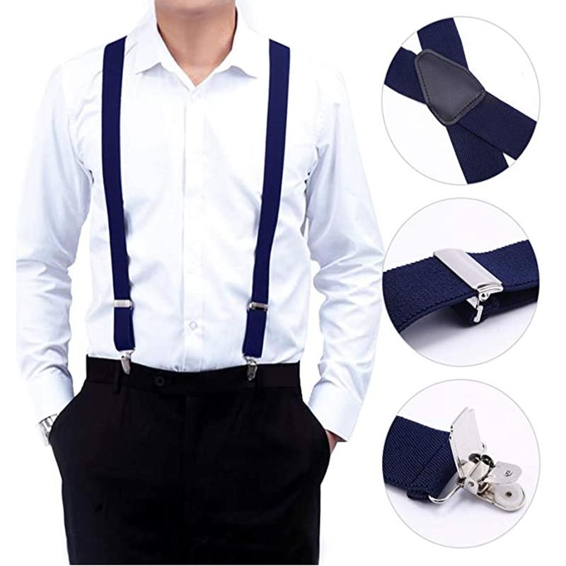 Suspenders for Men Wide X Back With 4 Strong Hooks 2.5cm Women's Pants with Adjustable Elastic Trouser Braces Straps grey