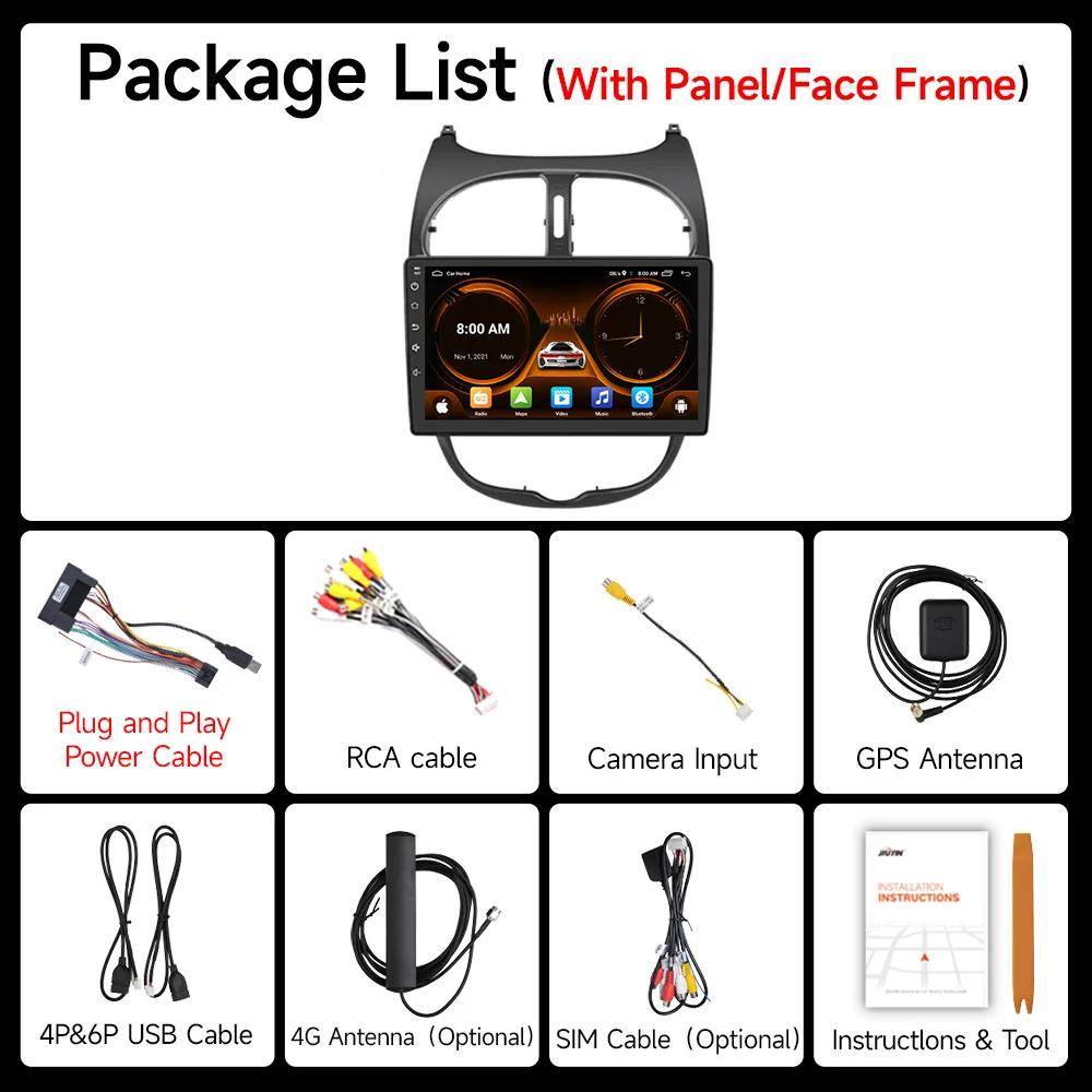 JIUYIN Car Radio For Peugeot 206 206CC 206SW 2001 - 2008 Wireless CarPlay Android Auto Car Intelligent Systems No 2 Din 2din DVD