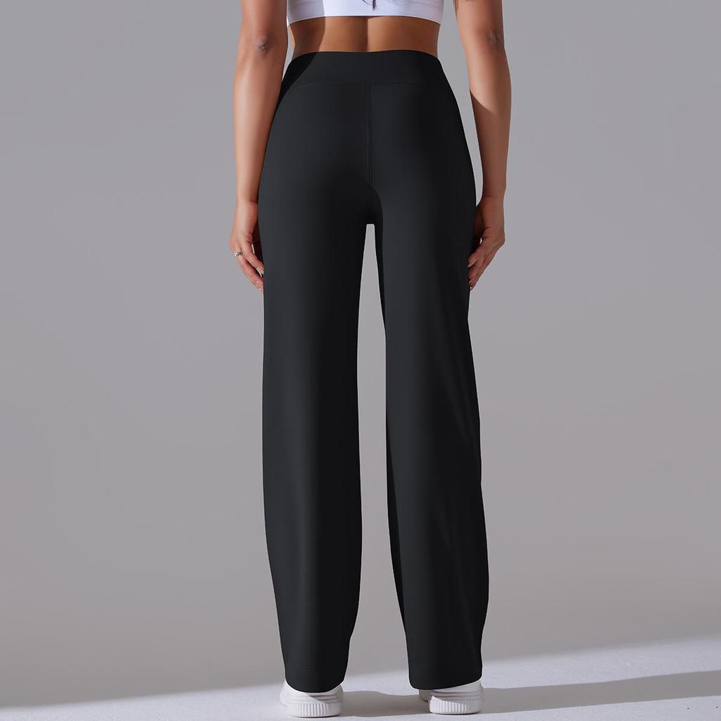 Brushed Breathable High-Waisted Wide-Leg Cropped Yoga Pants with Pockets