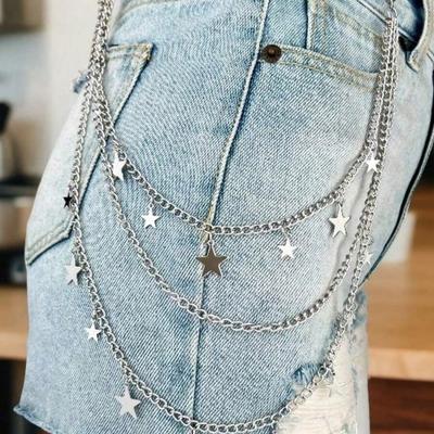 1pc Punk Style Fashion Waist Chain, Double-Layer Metal Chain, Unique Decoration For Pants, Skirts, Hip Hop Accessories