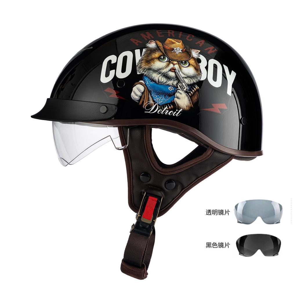Helmet Men's Motorcycle Pedal Half Helmet Four Seasons Universal Lenses Transparent Women's Helmet Electric Vehicle Riding