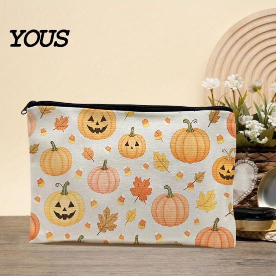 Durable Fabric Organizer Storage Bag, with Halloween Pattern Print, Smooth Zipper Canvas Lightweight Festive Organizer, Portable Stationery Case, for