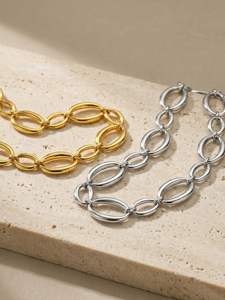 Minimalist Chain Necklace for Women, Chunky Oval Link Trendy Stainless Steel Waterproof Geometric Jewelry