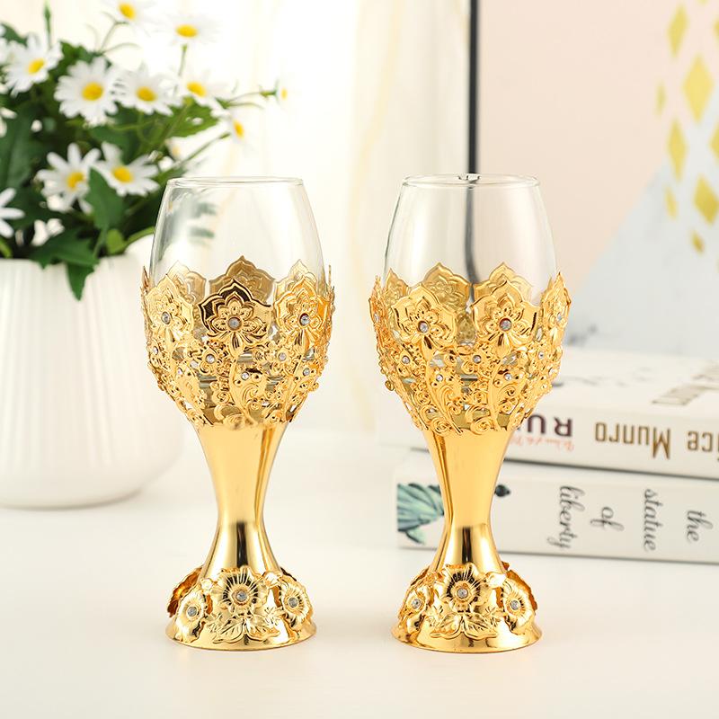Crystal Glass Goblet for Red Wine Golden Iron Art Wrapped Glass Beer Cup  Coffee Mug Wine Glass Set