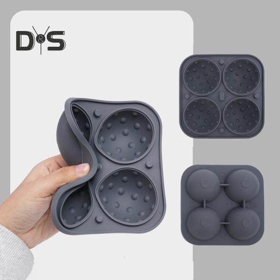 Silicone Ice Ball Tray with Lid 4 Cavities Easy Release BPA Free Summer Refrigerator Cocktail Whiskey Ice Sphere Maker Press Mold Kitchen Supplies
