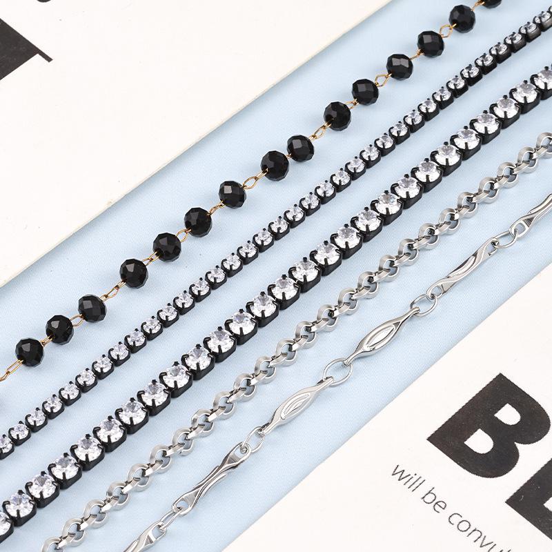 Multi-style Stainless Steel Chain with Crystal Zirconia for Handmade DIY Jewelry, Non-fading Bracelet and Necklace Accessory