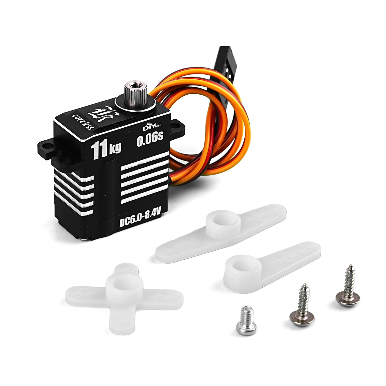 

Micro 11KG 0.06S Digital Coreless HV Programmable Servo, 8.4V, 180/270/360 Degrees, Metal Gear, for RC Cars (270 Degrees)