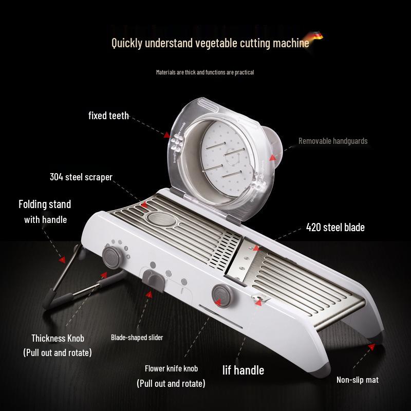 Multifunctional Vegetable Cutter: Potato Shredder, Grater, Slicer, Dicer & Wavy Radish Cutter.