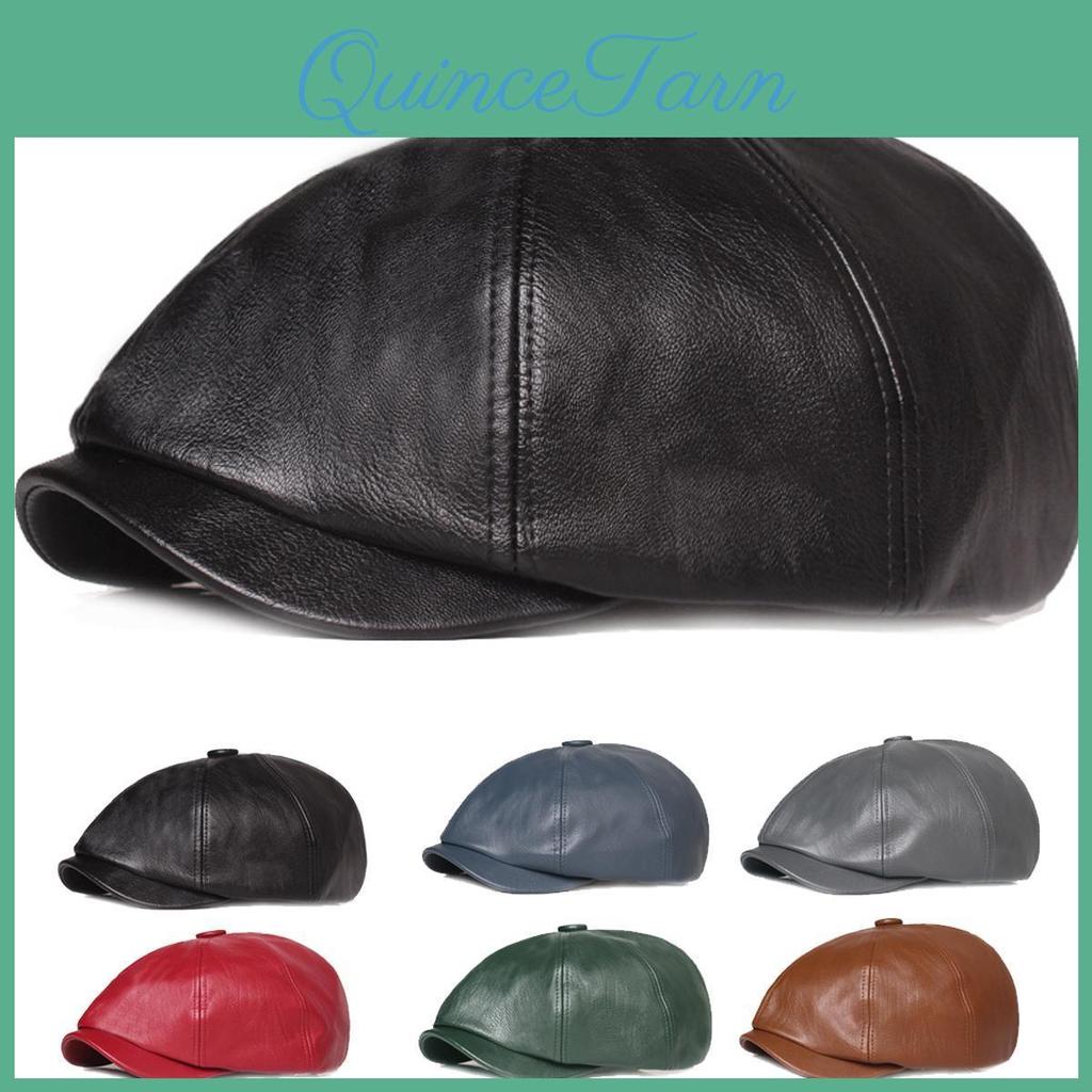 10000 Leather Unisex Octagonal Pu Forward Newsboy Berets Cap Hats