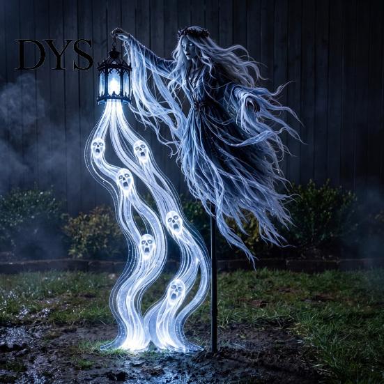 Resin Ghost Stakes for Garden Hand-Held Lantern Ground Lamp, Halloween Style Solar Powered Lighted Waterproof Lamps Lawn Stakes, Decorative Path Light