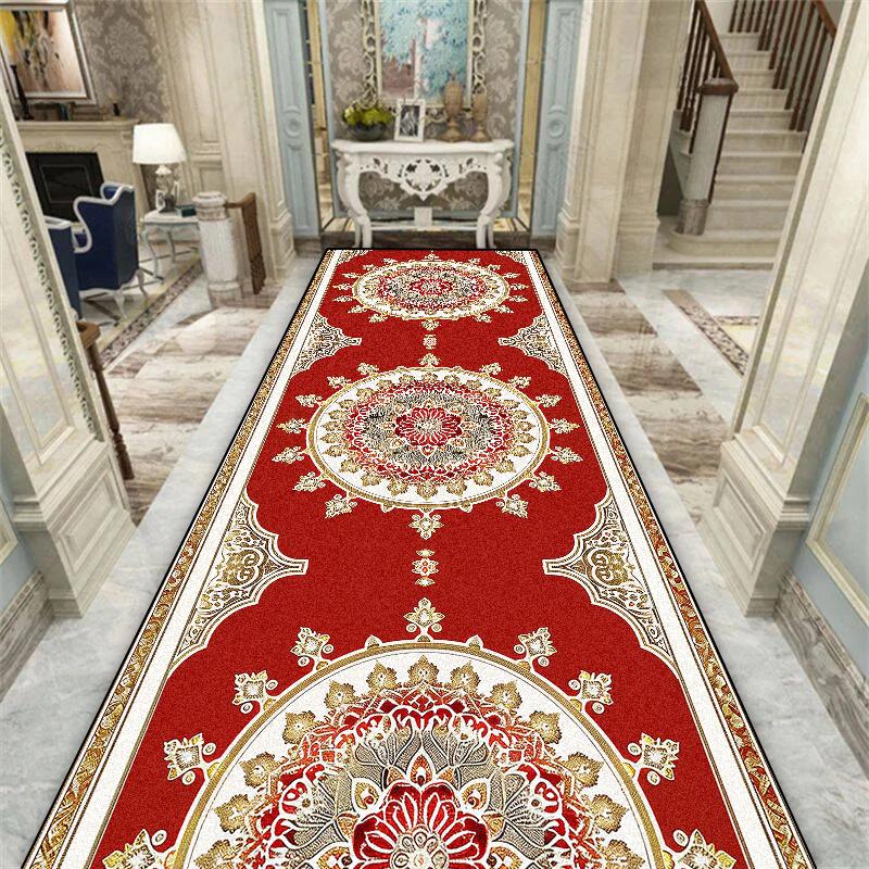Luxury Red Hall Corridor Carpet Non-slip Stairway Hallway Decoration Home Floor Mats Washable Runner Customizable Aisle Rug