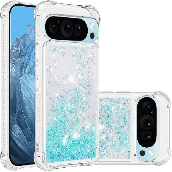 Case for Google Pixel 9/Google Pixel 9 Pro, Glitter TPU Cover Clear Flowing Quicksand with Anti-Fall Bumper Corner Shockproof Girly Case for Google