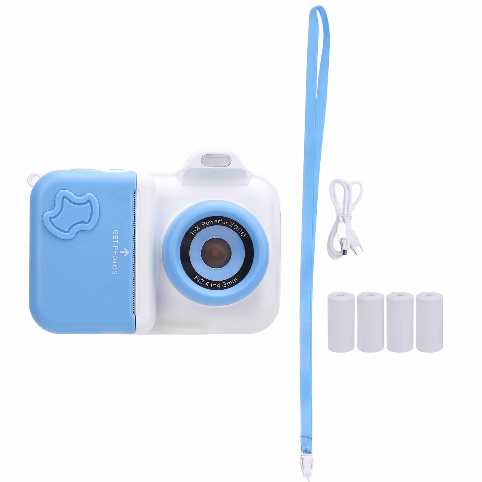 

Камера мгновенной печати 2,4-дюймовый IPS HD-экран Двойная линза Камера мгновенной печати для селфи со вспышкой 32 ГБ синий