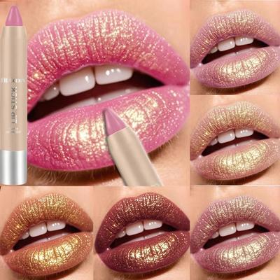 6 Colori Matita Labbra Glitterata Perlescente Bright & Shiny Fine Shimmer Matita Contorno Labbra Fluido Voluminoso Idratante Stick per Trucco