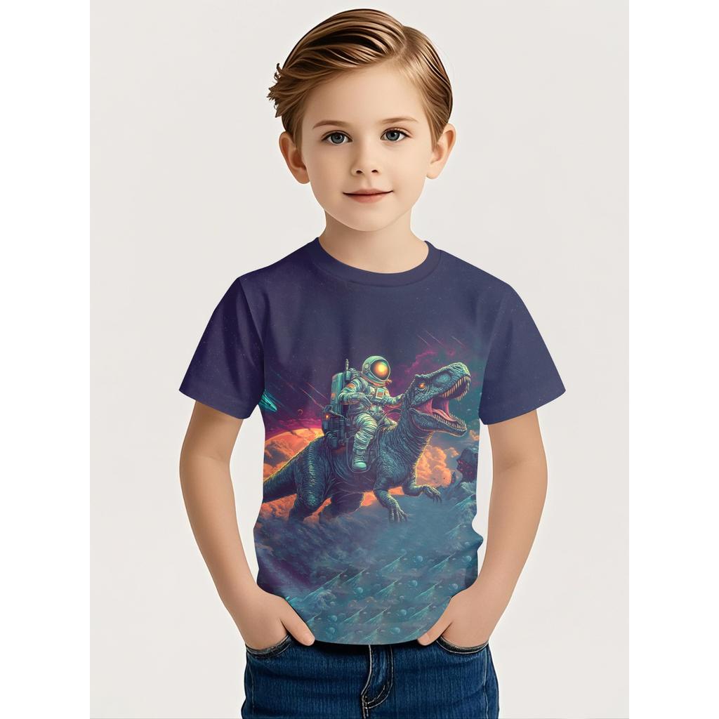 Summer Round Neck Cartoon Animal Pattern 3D Printed Top Fashionable Casual Short Sleeved Children's Boy T-shirts